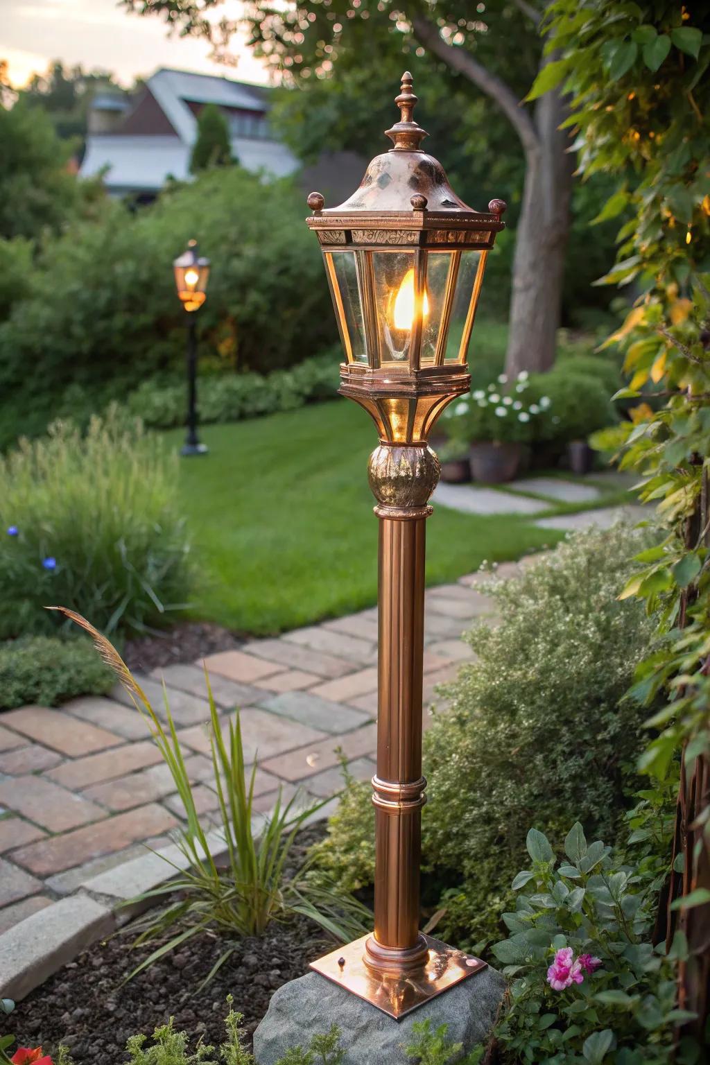 Illuminate your garden with the luxurious glow of handcrafted copper elegance.