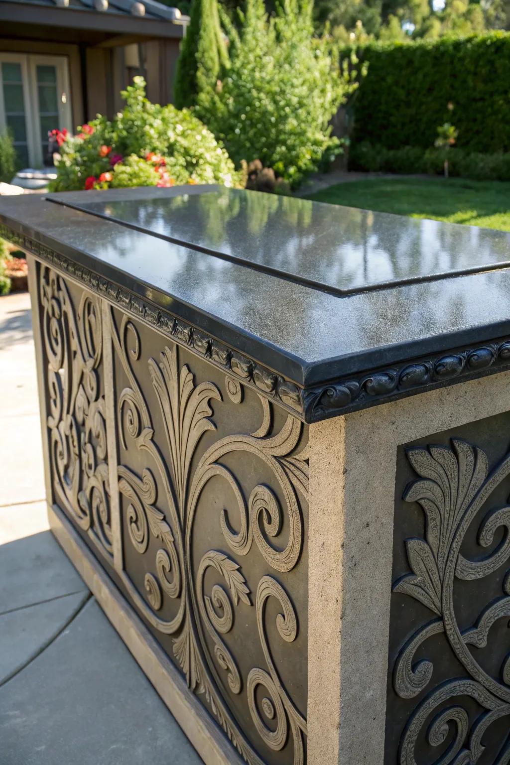 Experience the elegance and strength of GFRC with this intricately designed outdoor countertop.