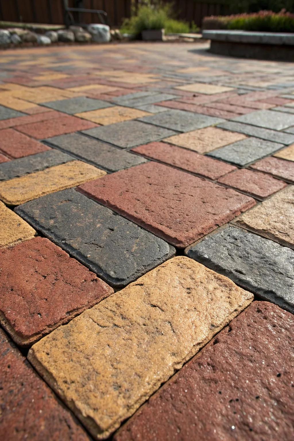 Transform your space with the art of texture: a dynamic paver patio masterpiece.
