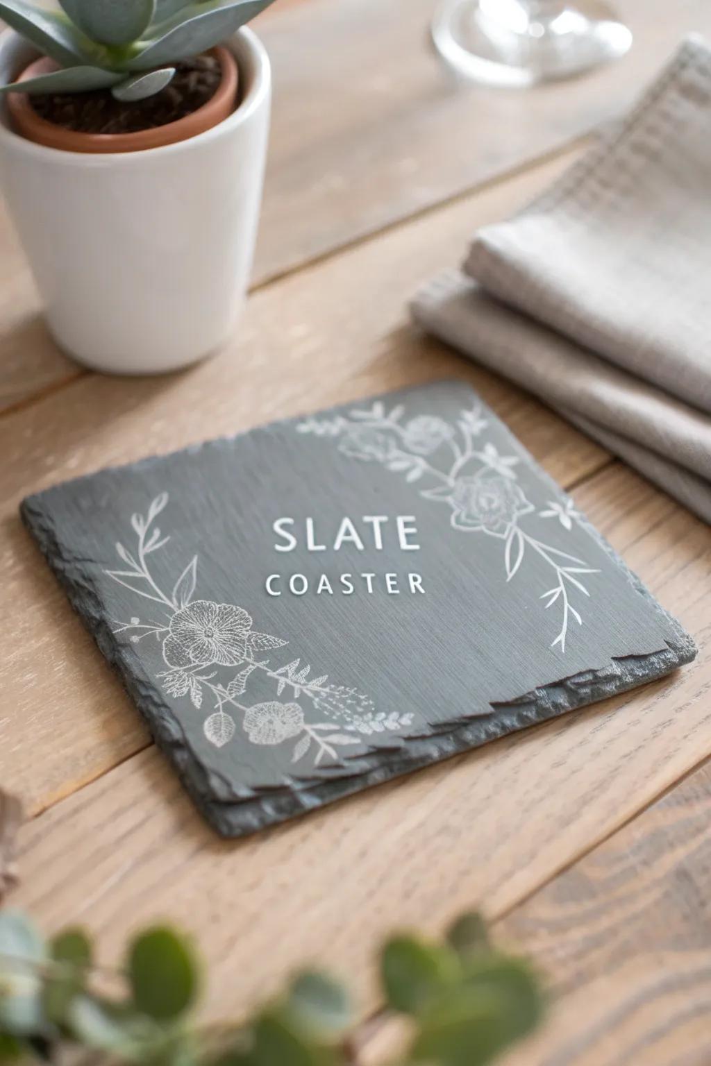 Elevate your gatherings with personalized slate coasters, where simplicity meets artistry.