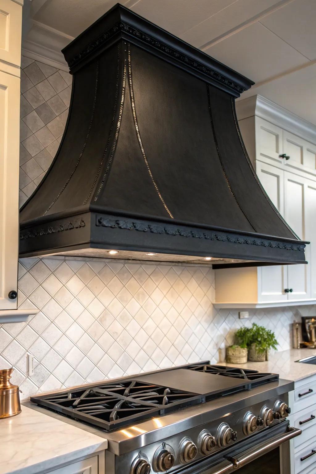 Elevate your kitchen's style with a sleek black matte range hood that exudes modern elegance and craftsmanship.