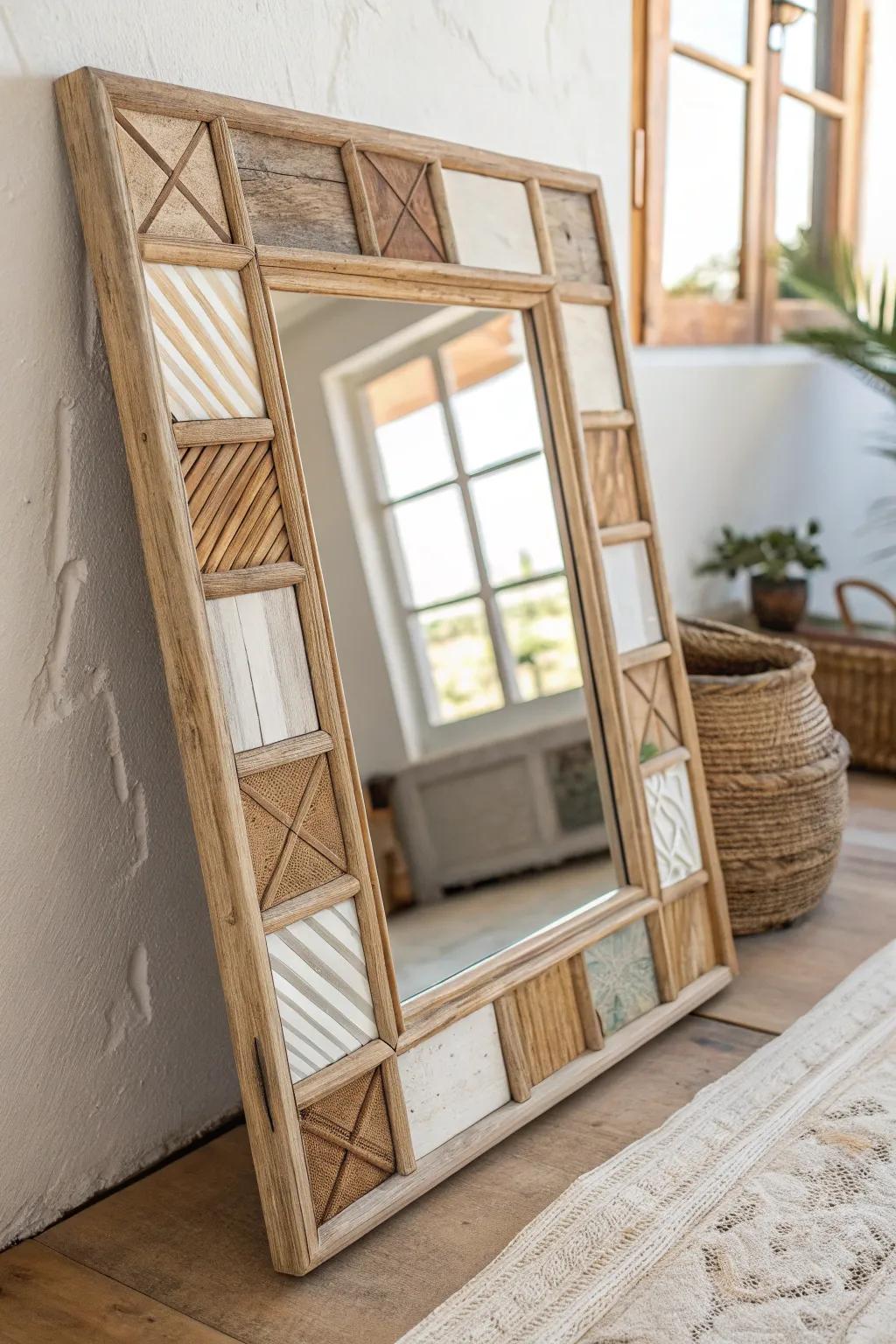 Transform old frames into a stunning mirror masterpiece, blending Scandinavian simplicity with boho charm. 🌿✨ #DIYDecor #MinimalistBoho