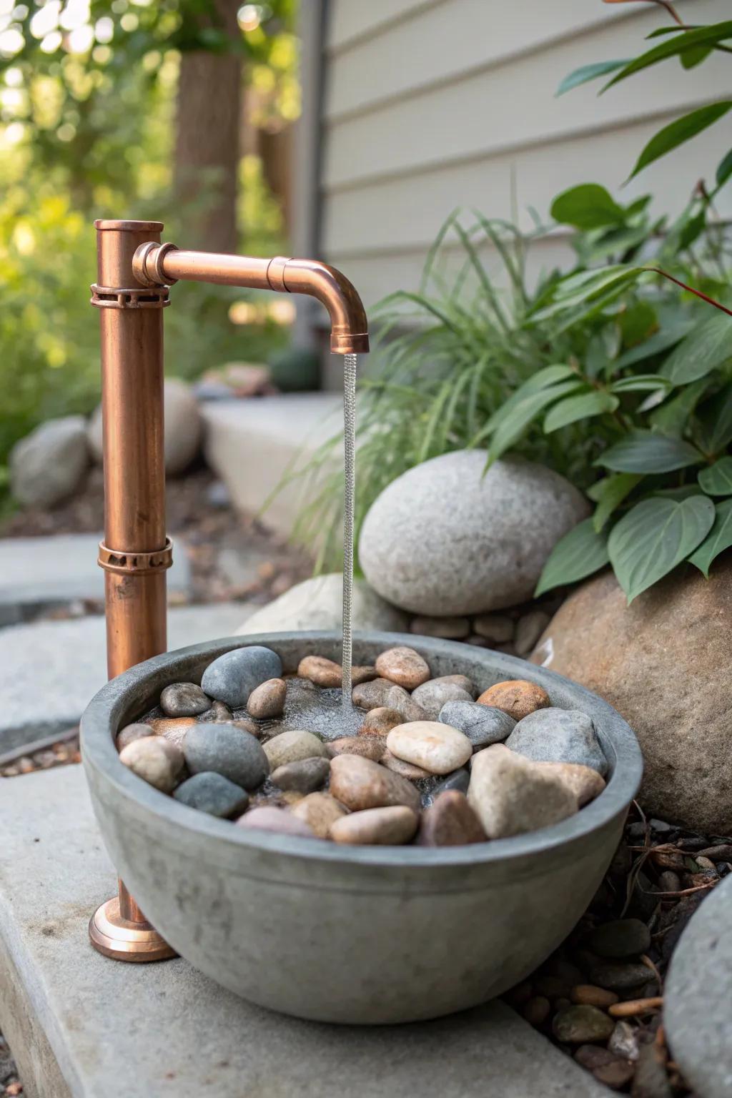 Elevate your outdoor space with a chic Rock and Copper Pipe Fountain, where elegance meets nature.
