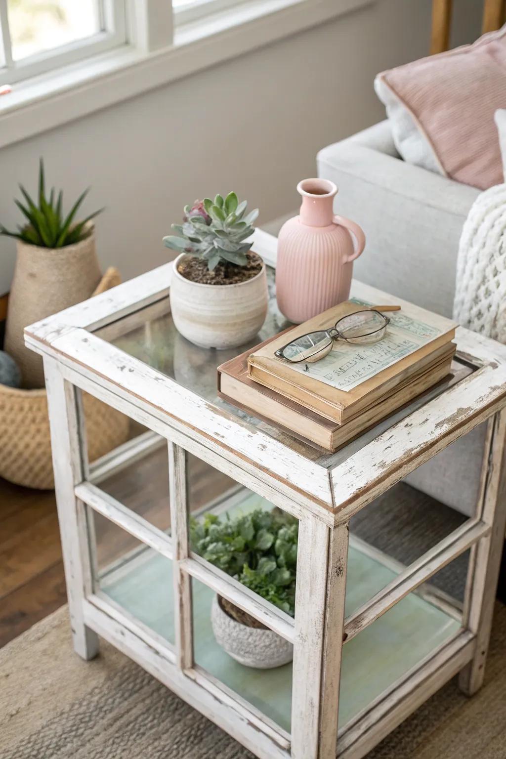 Breathe new life into an old window with this charming DIY display table, perfect for showcasing your seasonal treasures.