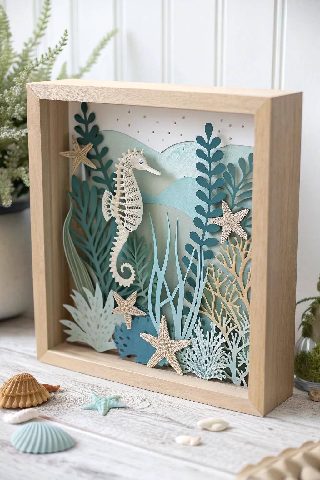 Dive into elegance with this undersea shadow box, where simplicity meets the beauty of the ocean's depths.