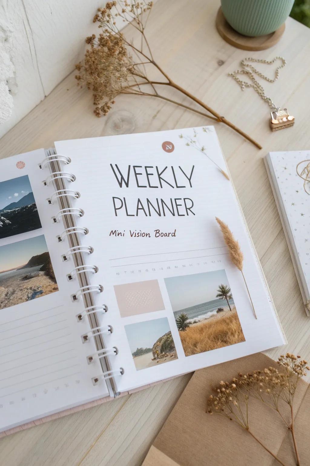 Elevate your weekly planning with a touch of inspiration and elegance through a minimalist vision board.