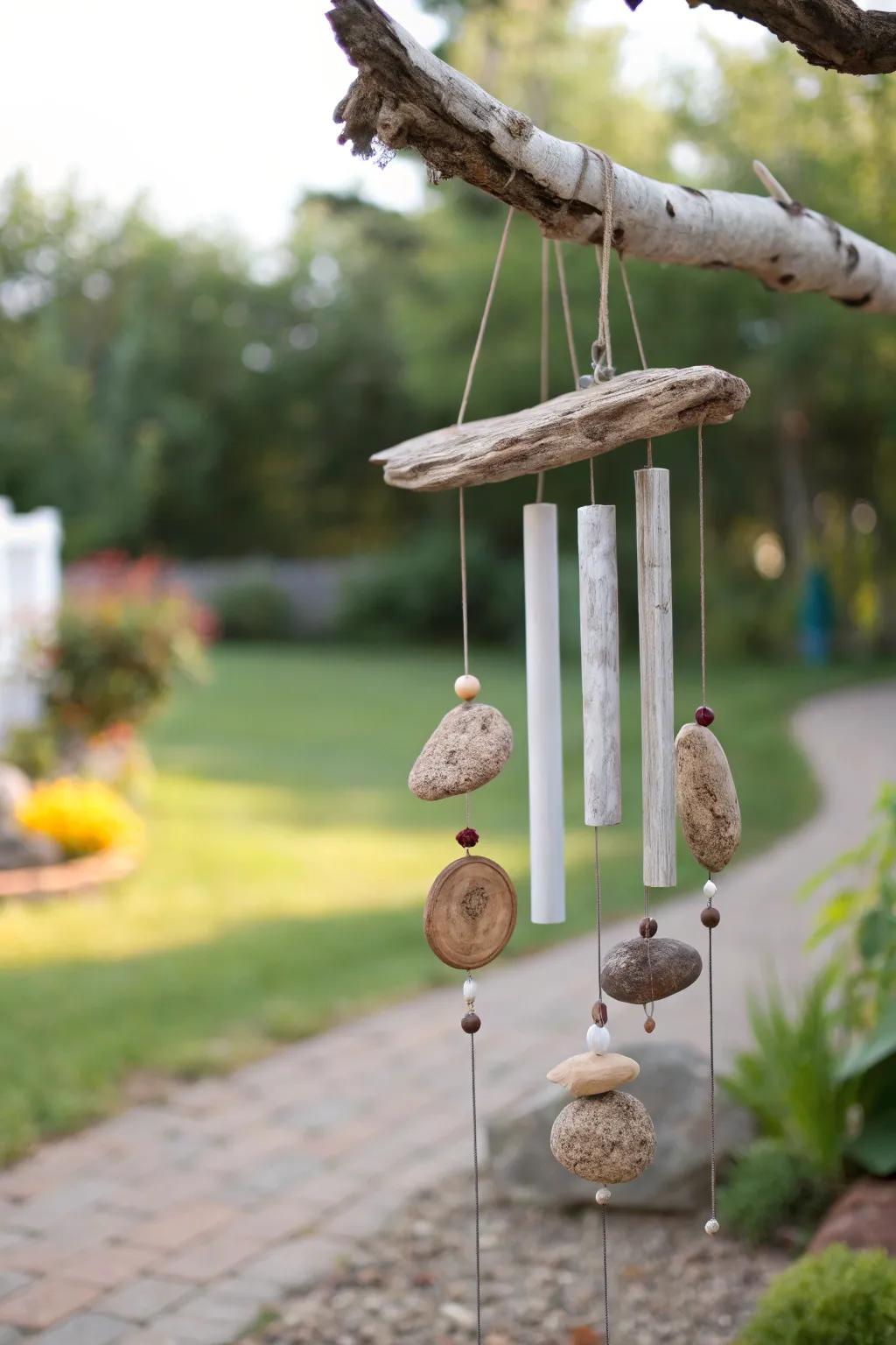 Embrace nature's melody with a handcrafted driftwood wind chime.