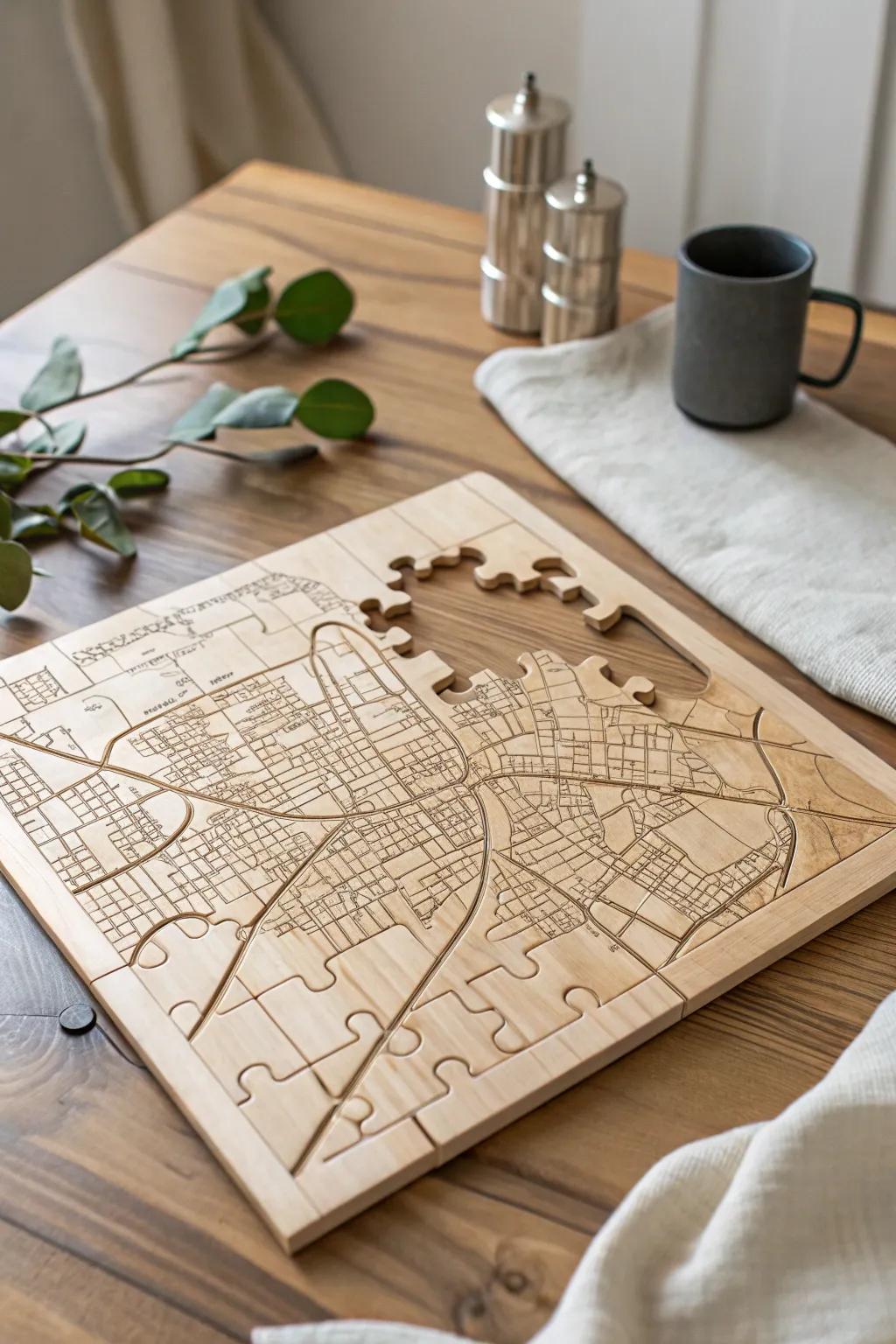 Explore the streets of Austin with this exquisite DIY wooden map puzzle—a perfect blend of craftsmanship and minimalist elegance.