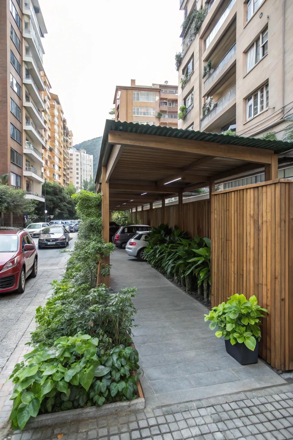A carport designed for privacy and protection from prying eyes.