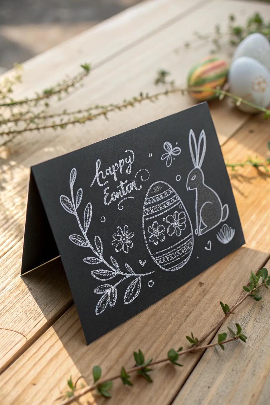 Embrace simplicity and charm with this handcrafted chalkboard Easter card—where minimalist design meets boho elegance.