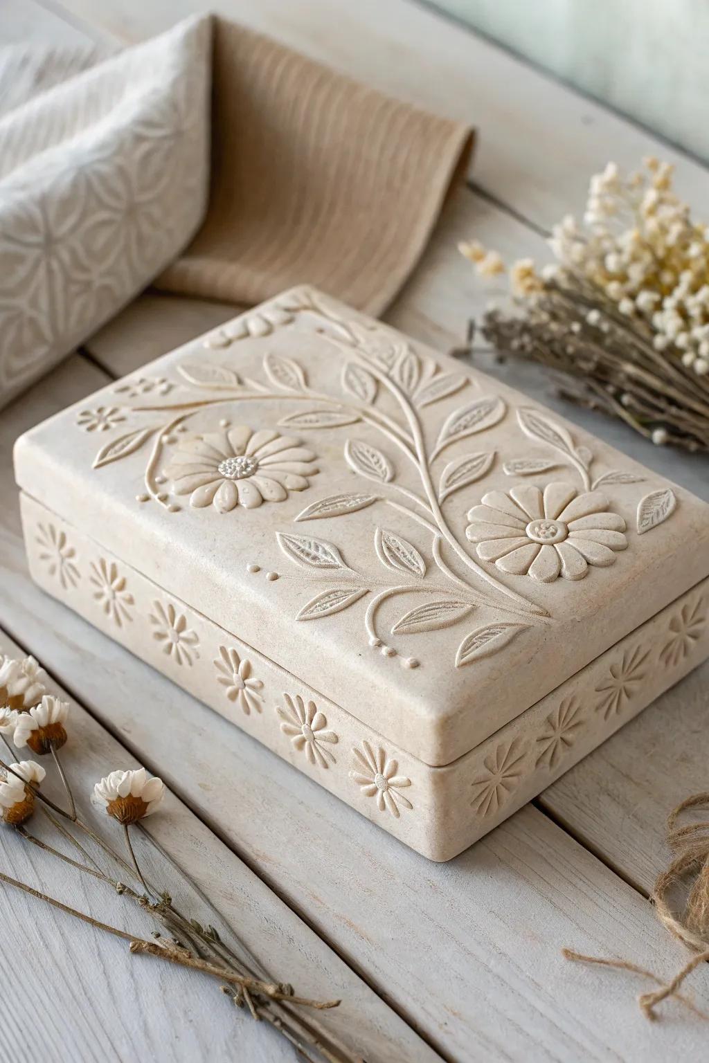 Elevate your decor with the timeless elegance of embossed clay creations.