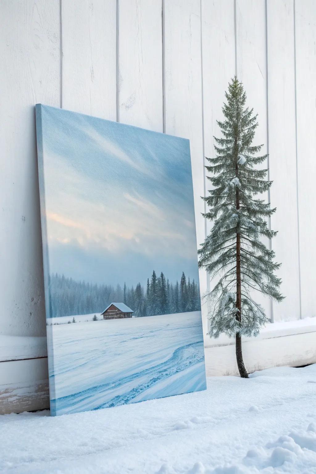 Capture the serenity of a winter wonderland with minimalist elegance.