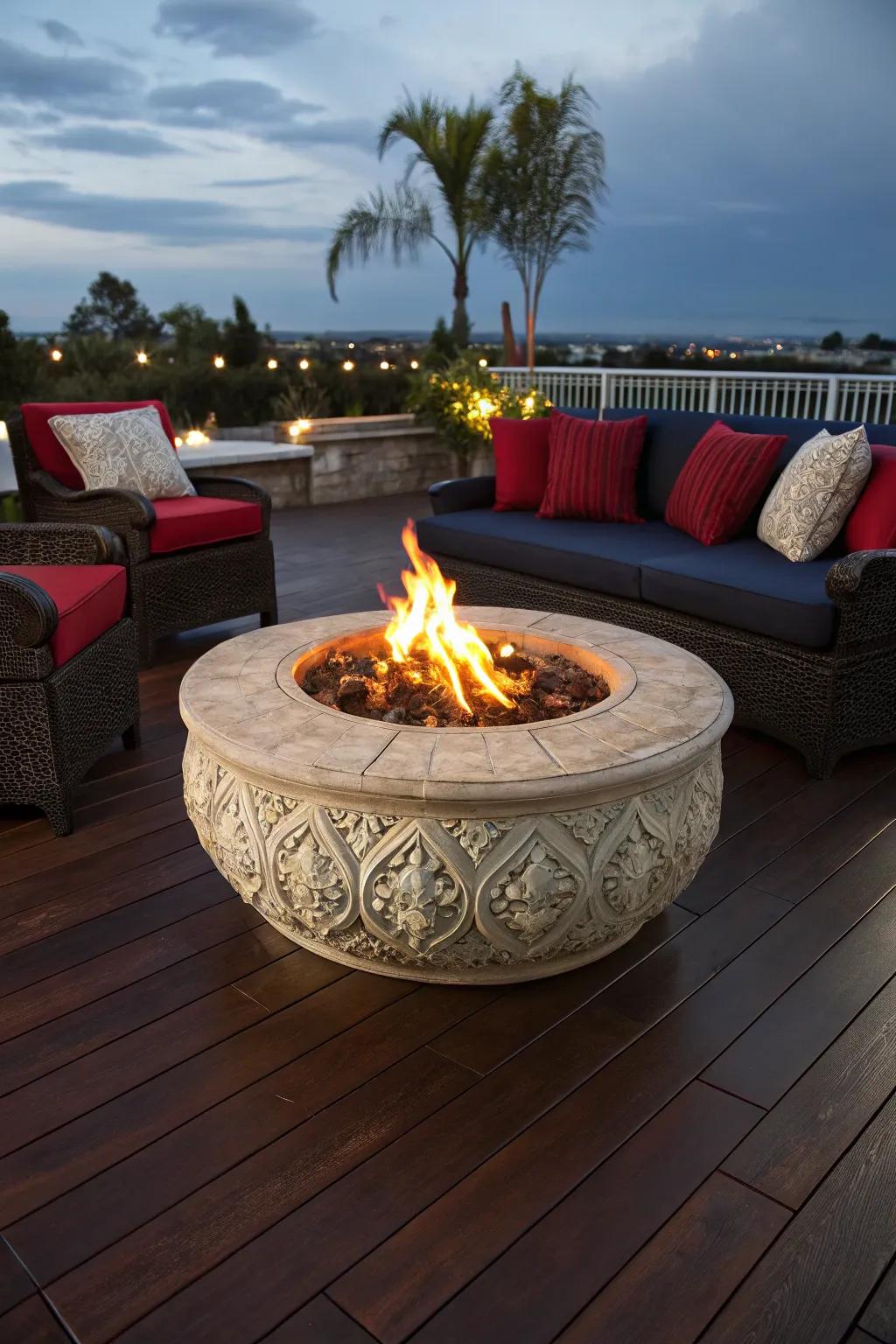 Transform your patio into a masterpiece with a stunning fire pit centerpiece, where craftsmanship meets comfort.
