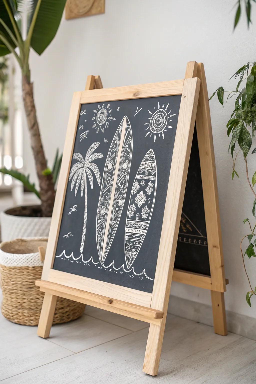 Bring the beach vibes home with a chic surf-inspired chalkboard design!