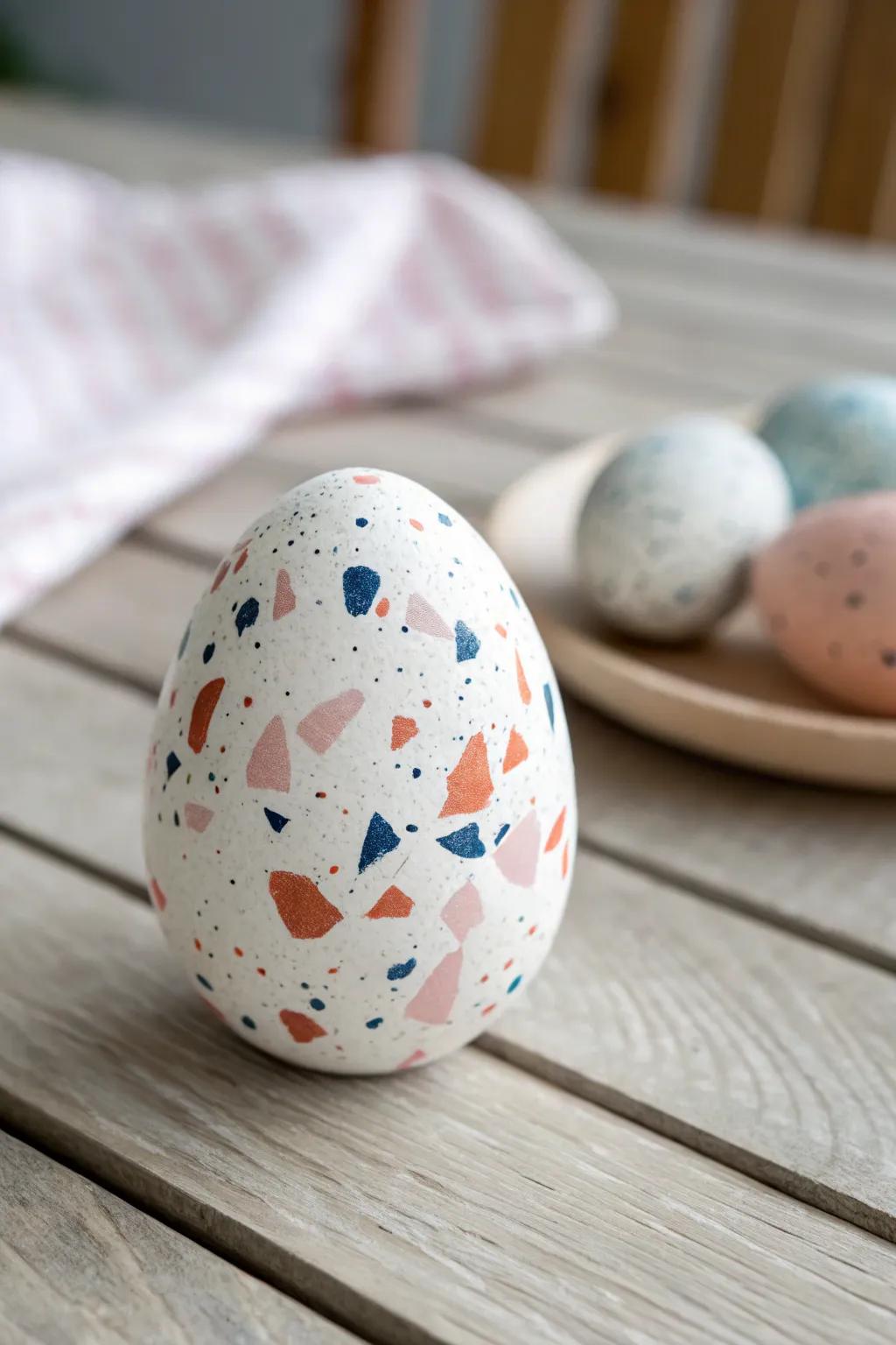Discover the artistry of terrazzo-inspired egg painting, where each speck tells a story.