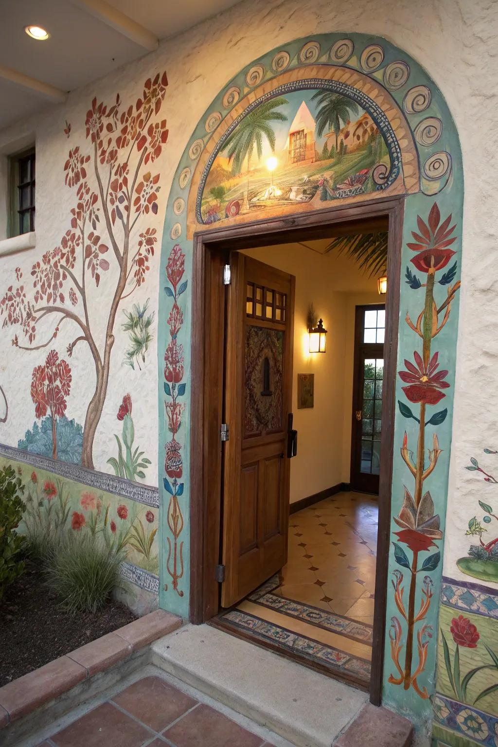 A mural adds a unique artistic flair to your entry.