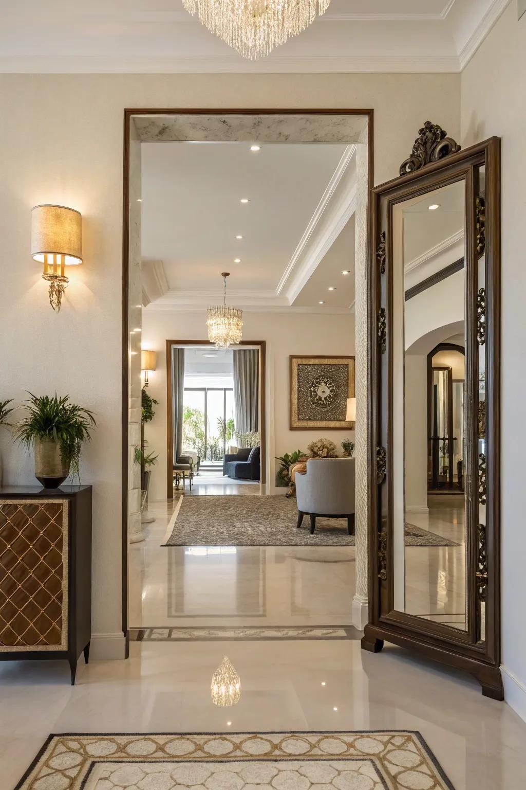 A floor-length mirror adds elegance and visual space.