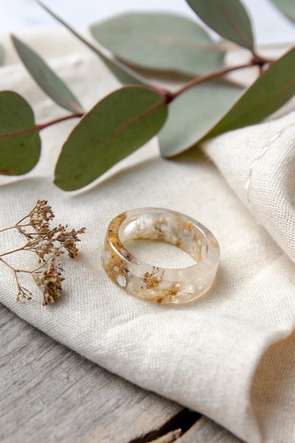 Embrace the art of storytelling with each resin ring, a perfect blend of simplicity and natural elegance.