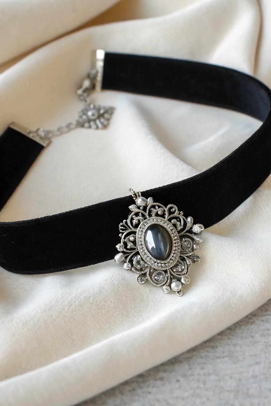 Elevate your style with a touch of gothic elegance—discover the allure of a velvet choker with vintage charm.