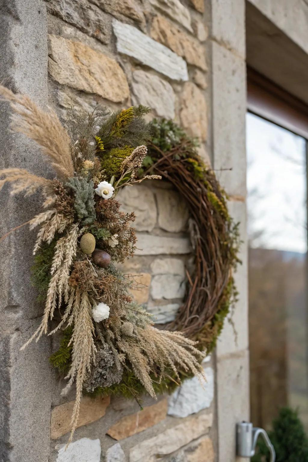 Natural textures add depth to farmhouse wreaths.