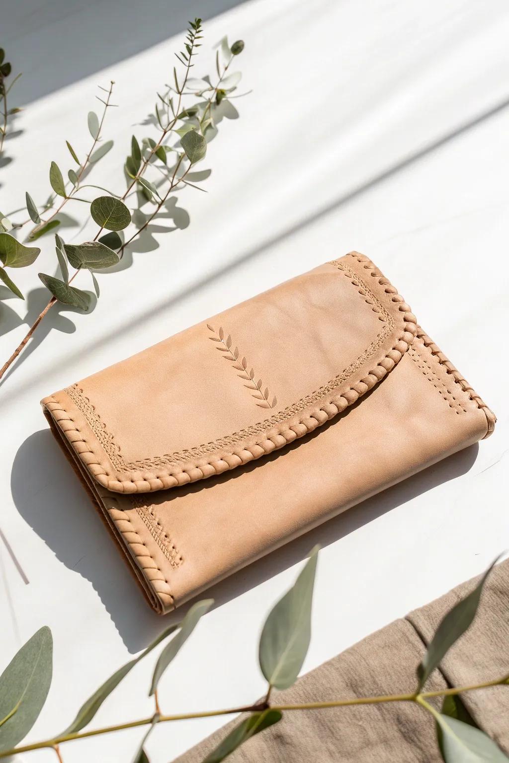 Elevate your evening look with this stunning faux leather clutch – where minimalism meets boho chic.