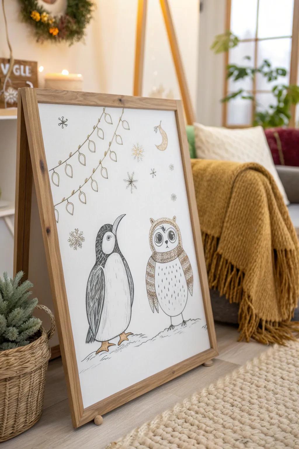Celebrate the season with charming winter wildlife sketches that bring nature into your home.