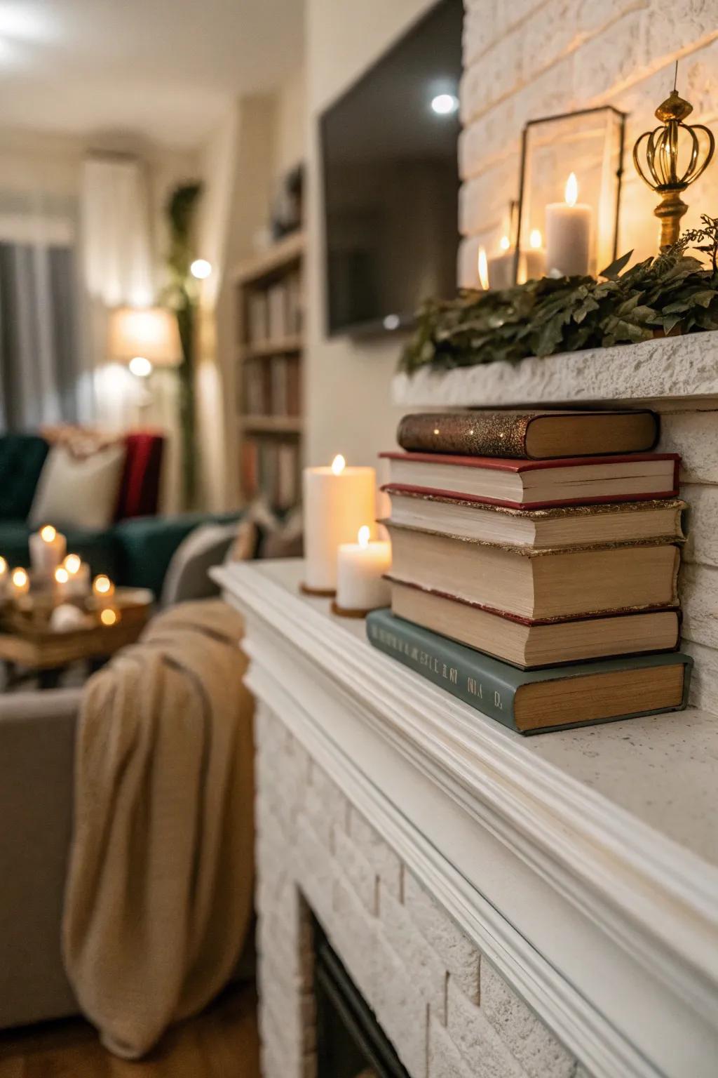 Books add a stylish and intellectual touch to the decor.