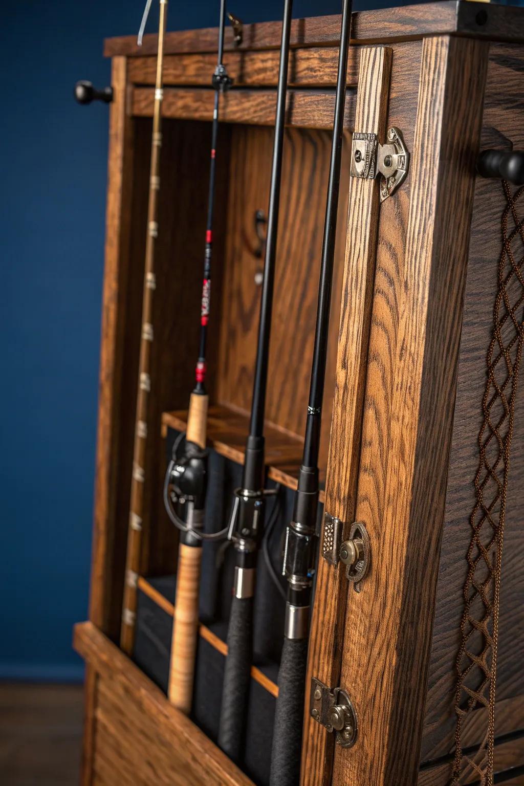 Secure Your Catch: A Masterpiece of Function and Craftsmanship with Our Bungee Cord Fishing Rod Locker.
