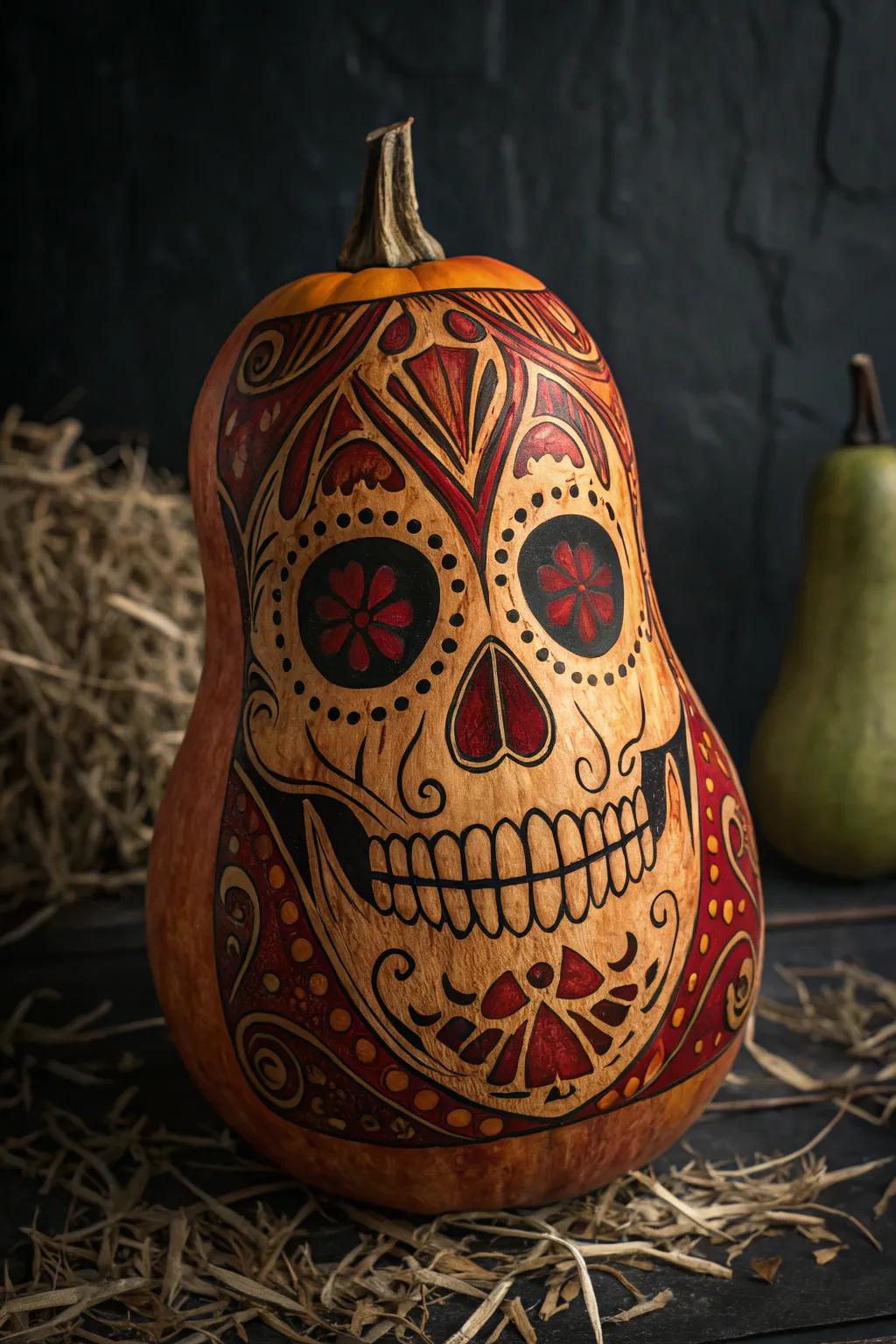 Elevate your Halloween decor with masterfully carved gourd skulls, a bold twist on the classic pumpkin!