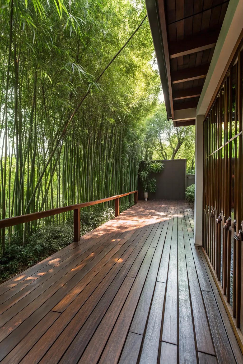 Discover your hidden retreat with a beautifully crafted floating deck, enveloped by lush bamboo for the ultimate escape.