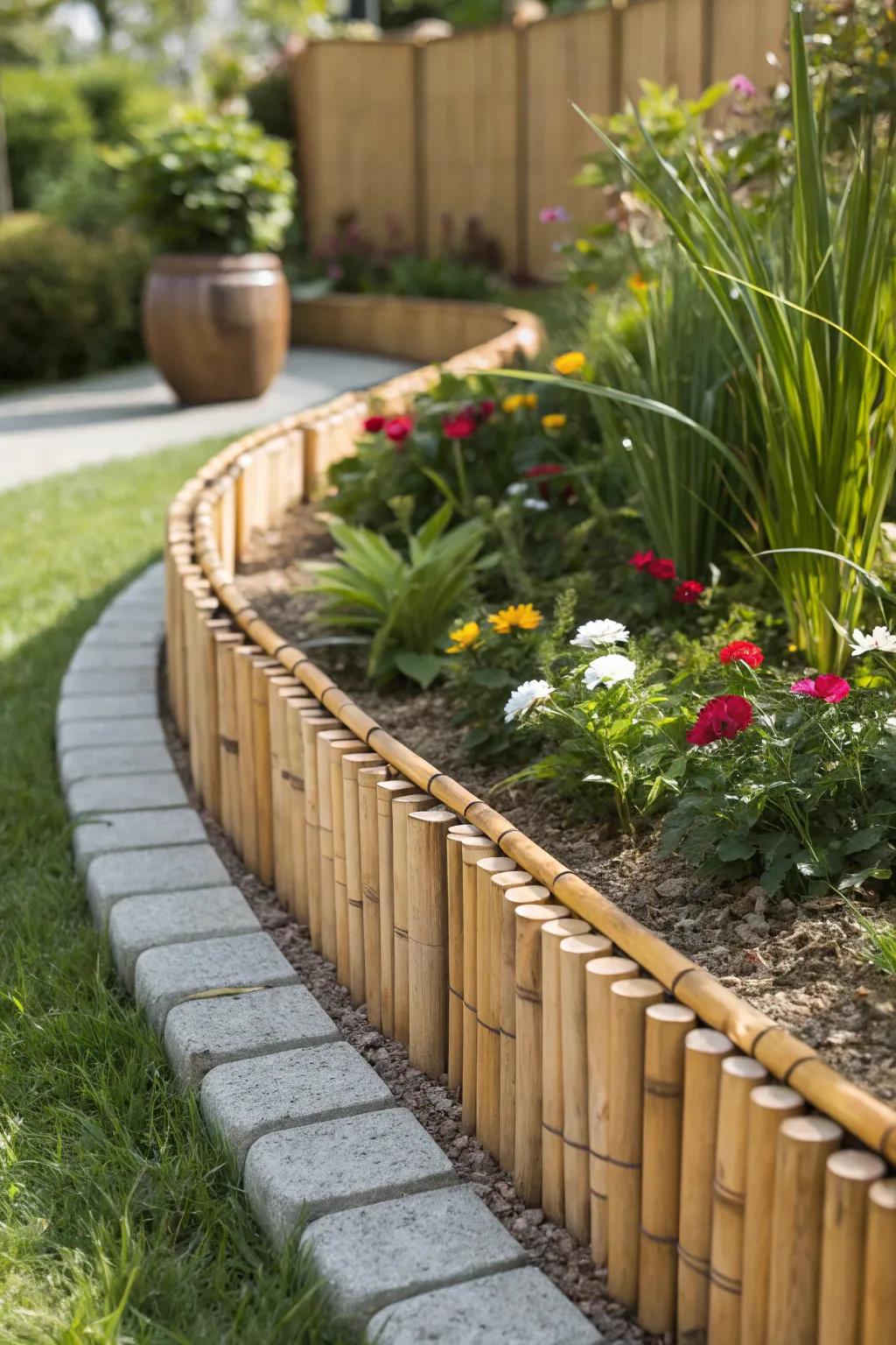 Embrace tranquility in your garden with elegant bamboo edging.
