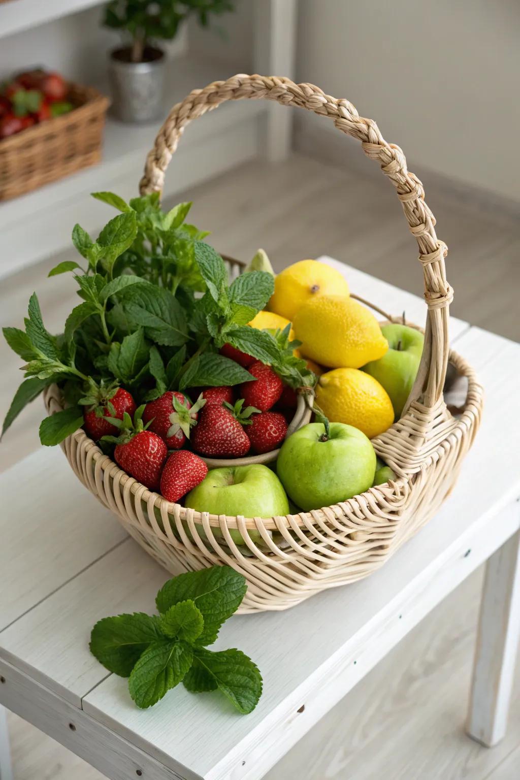 Embrace natural beauty with a garden-fresh fruit basket, where simplicity meets fragrant elegance.
