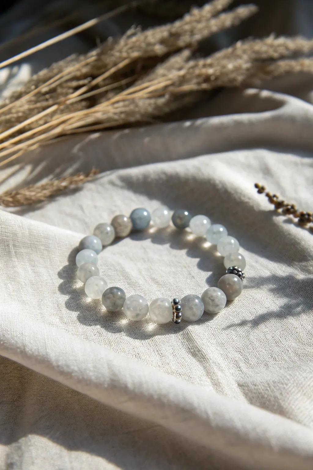 Embrace the timeless elegance of a monochrome glass bead bracelet.
