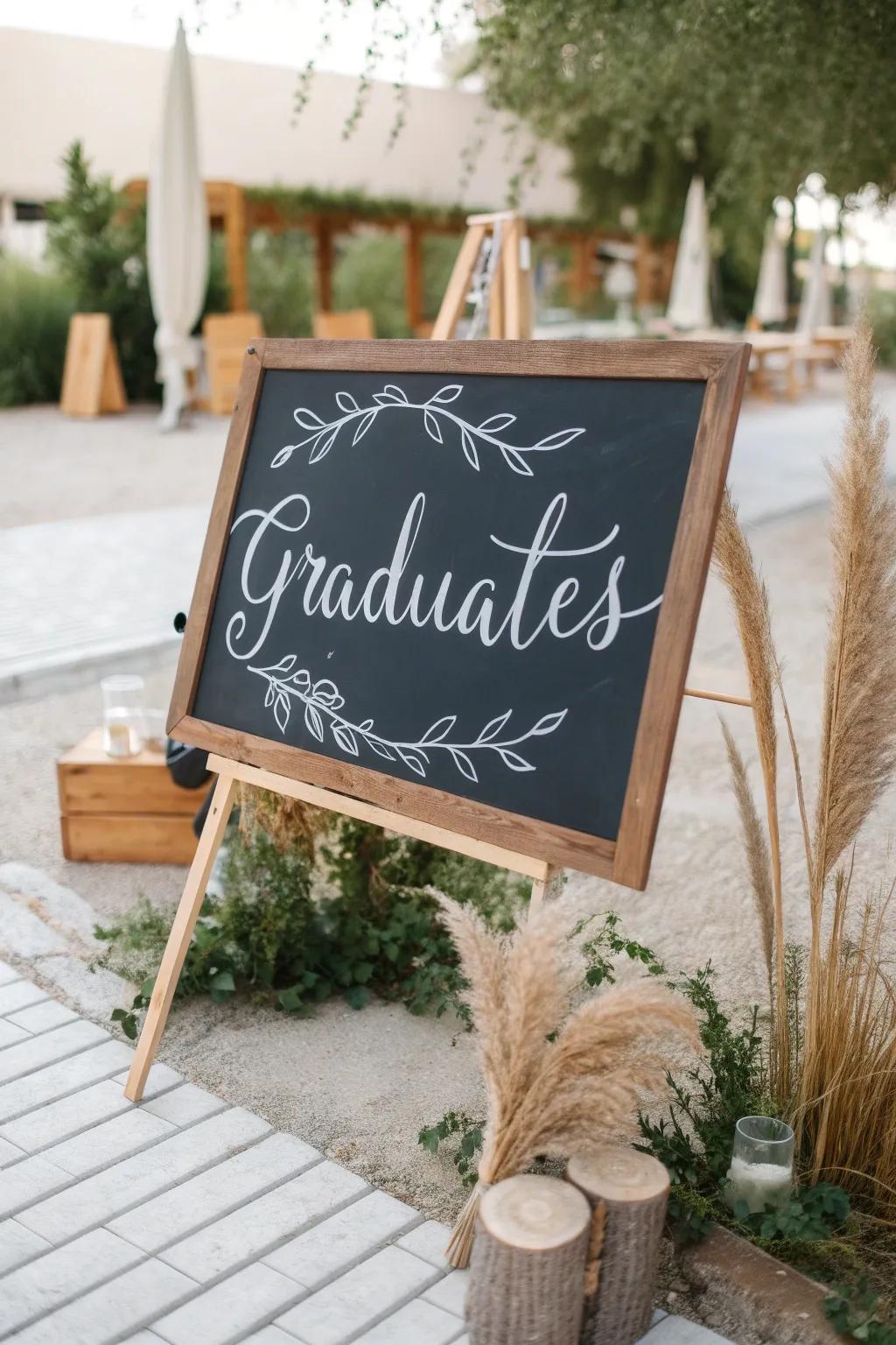 Celebrate success with a touch of rustic elegance. 🎓✨ #GraduationInStyle #ChalkboardCharm