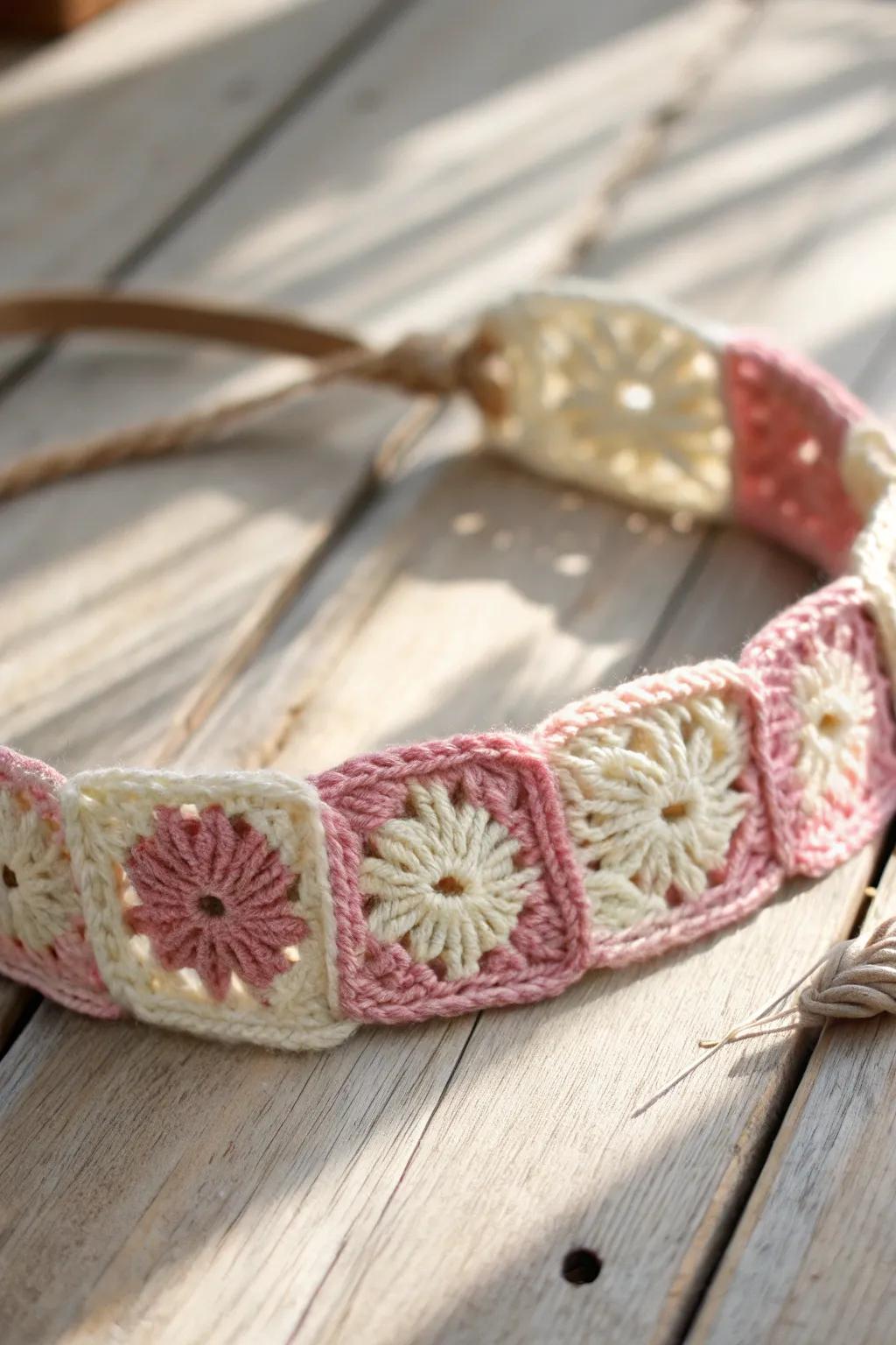 Effortlessly chic: This granny square headband is your new go-to accessory for a touch of handmade elegance.
