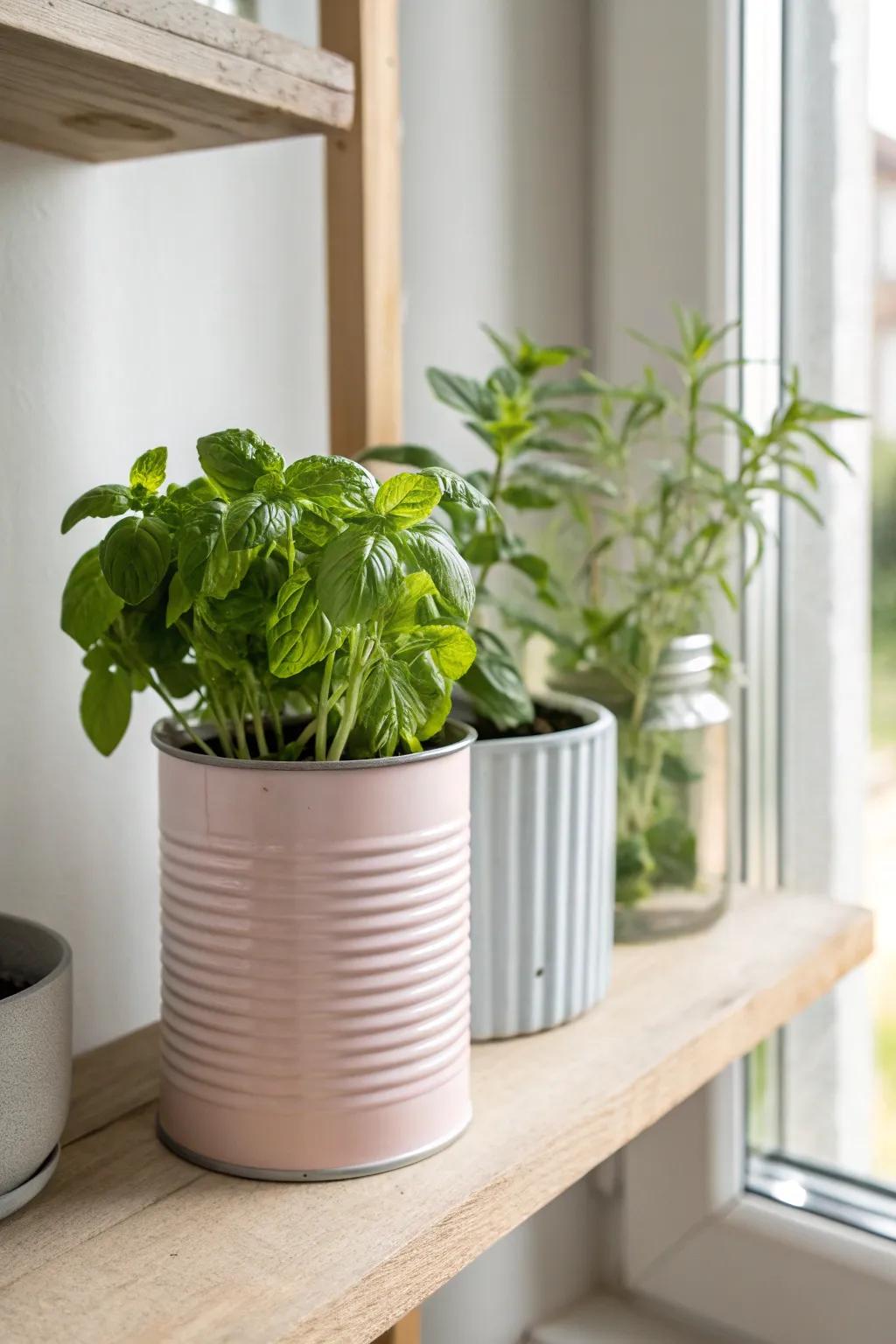 Transform everyday items into stylish herb planters with these upcycled tin cans. Perfect for adding a touch of green to your minimalist decor.