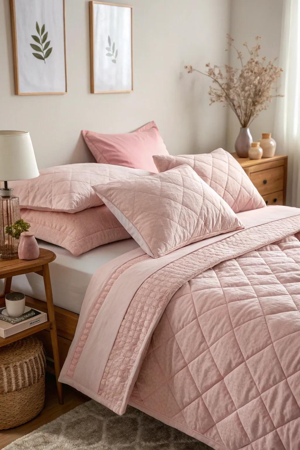 Layered bedding creates a cozy and inviting atmosphere.