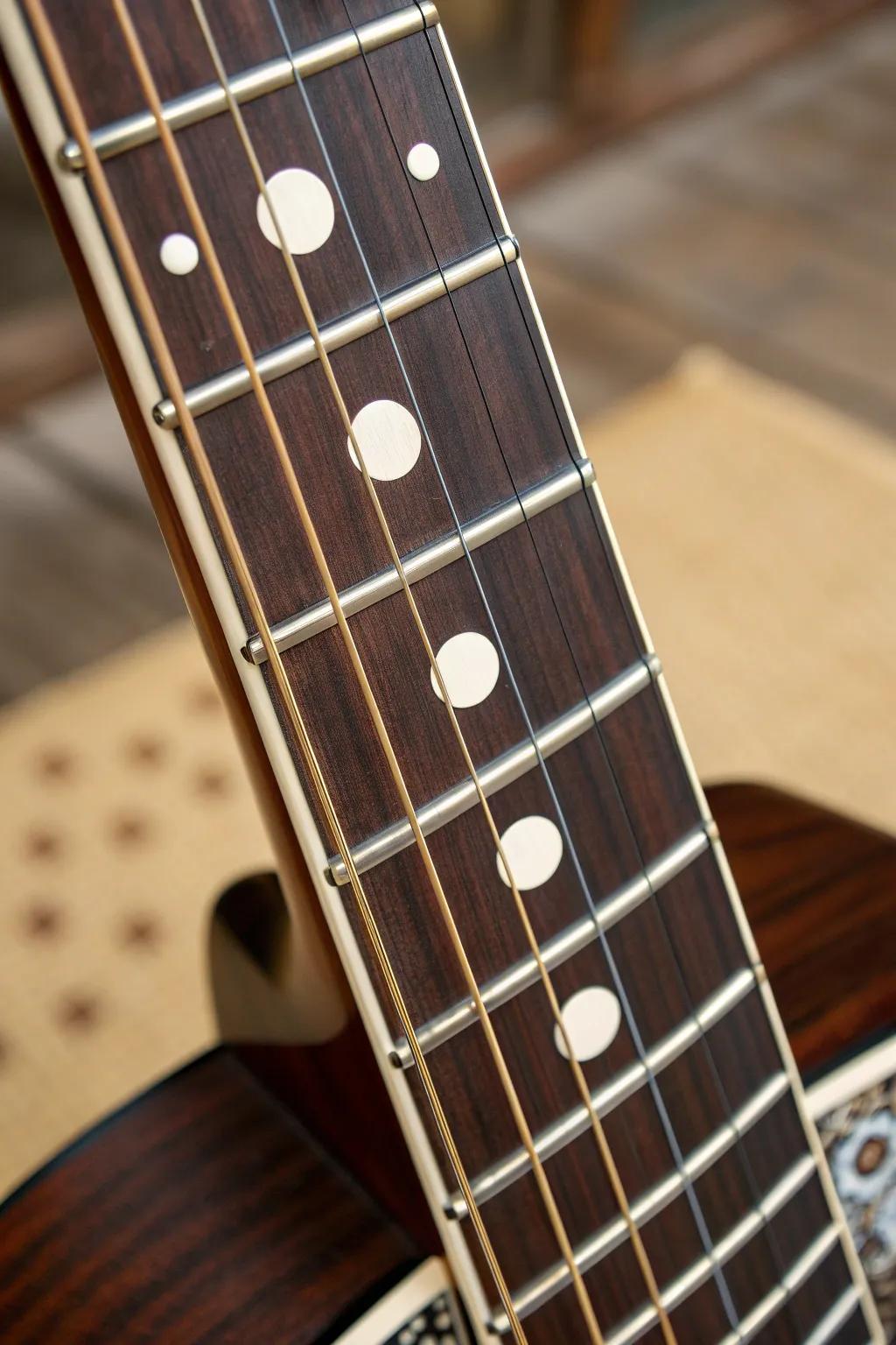 Crafted to Perfection: A Playful Polka Dot Guitar Inlay Design.