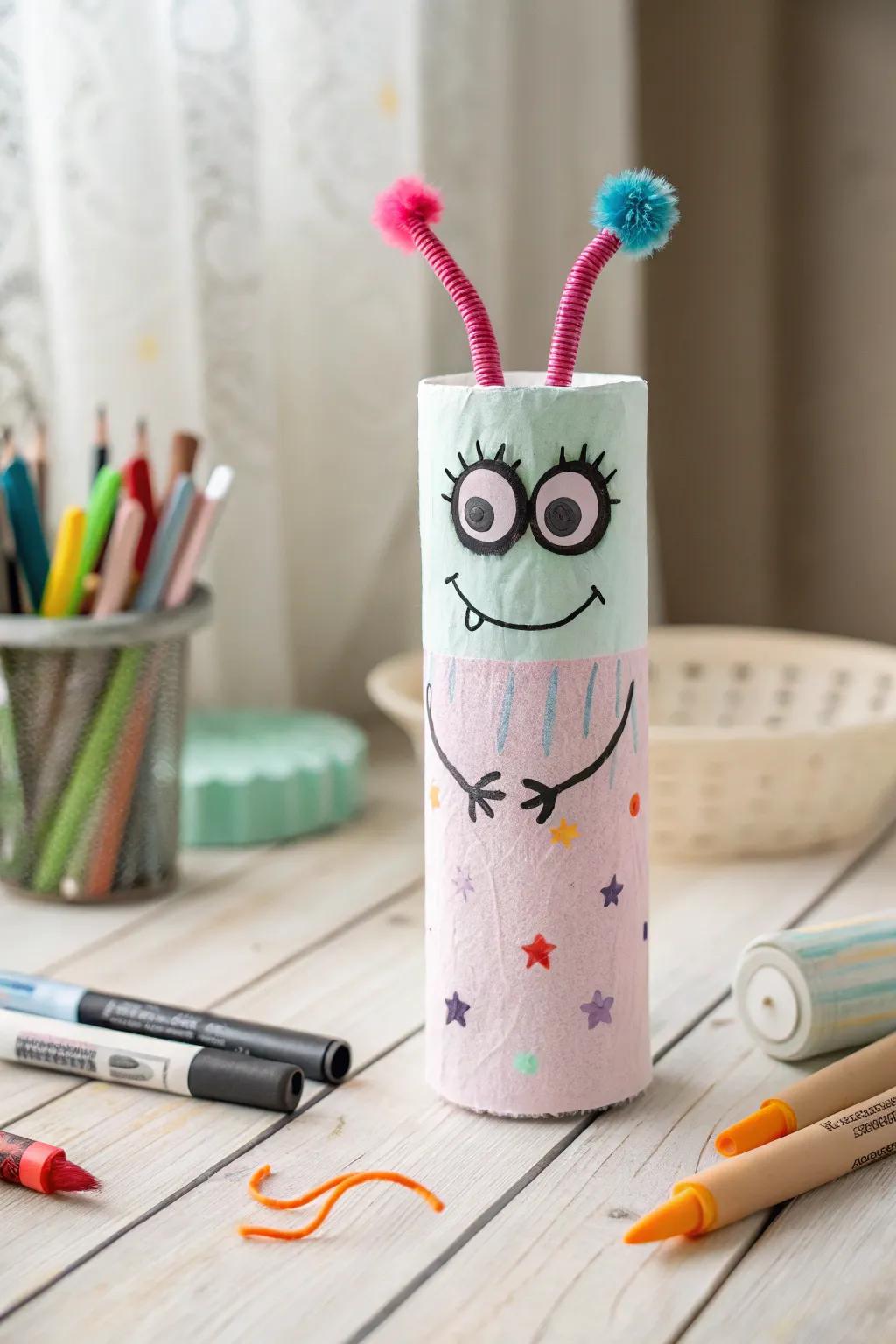 Unleash your toddler's creativity with these adorable toilet paper roll monsters! 🎨🧡 #HalloweenCrafts #MinimalistBoho