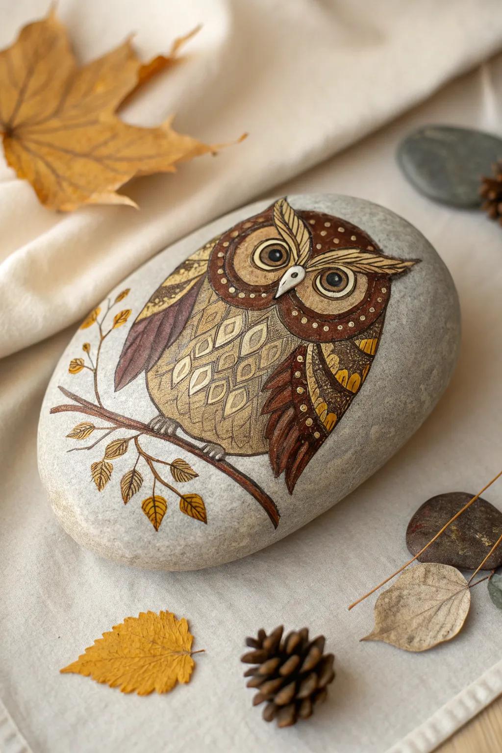 Embrace the wisdom of the night with these beautifully painted owl rocks, perfect for adding a touch of natural elegance to your Halloween decor.