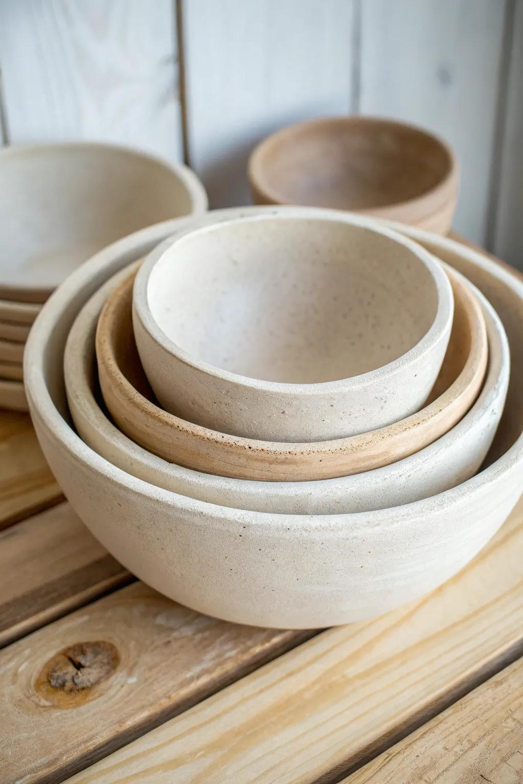 Discover the art of simplicity with these beautifully handcrafted nesting bowls, where elegance meets functionality.