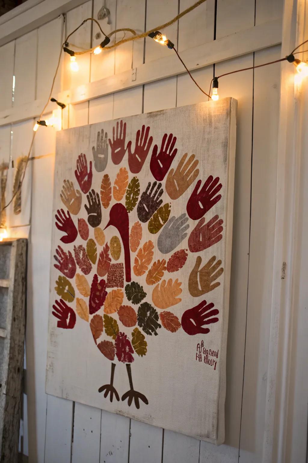 Celebrate family togetherness with this charming handprint turkey art, a perfect blend of simplicity and heartfelt creativity.