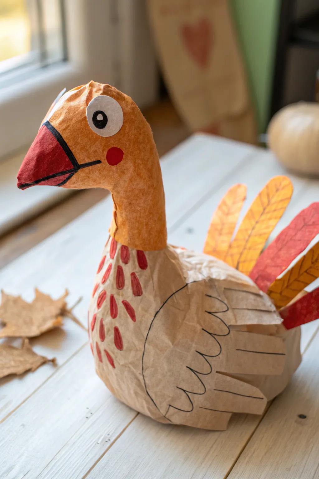 Bring your handprint to life with this charming turkey puppet—perfect for playful moments and creative fun!