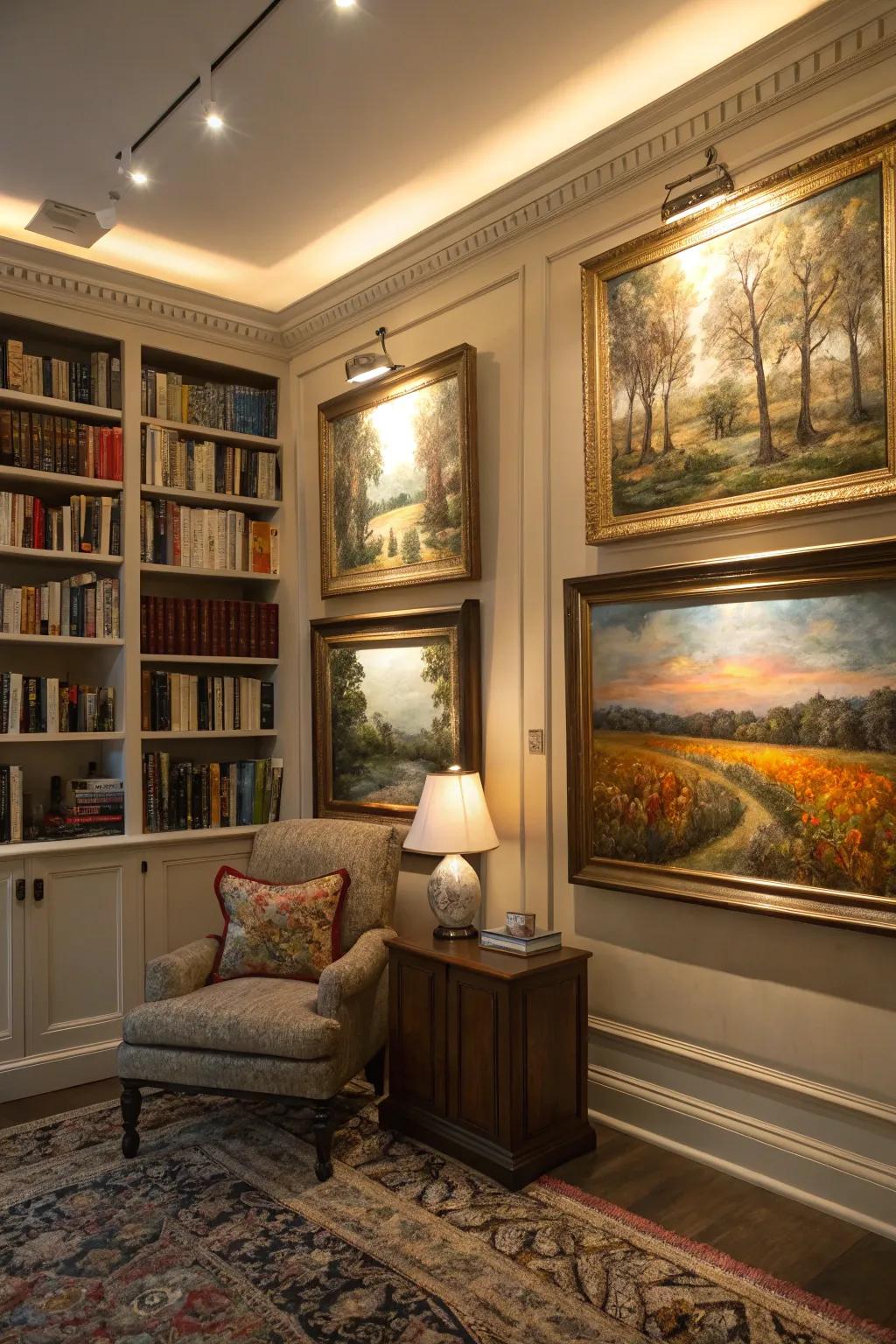 Use art lighting to elegantly highlight your library's artworks.