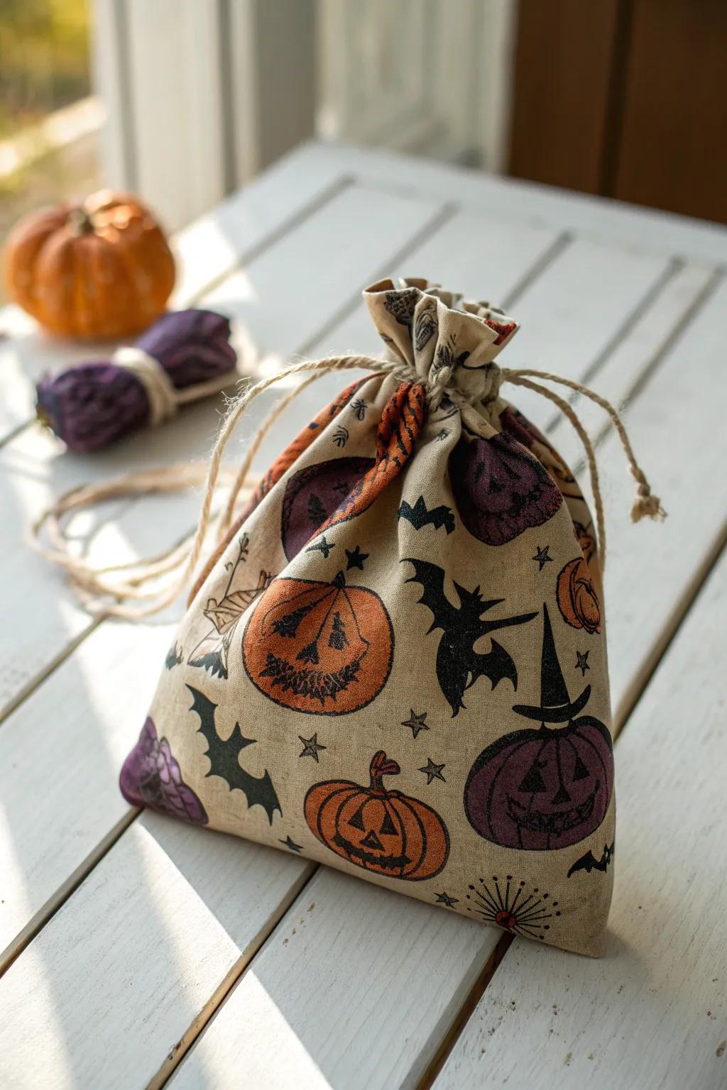 Chic and Sustainable: Vintage Halloween Fabric Bags for an Eco-Friendly Treat!