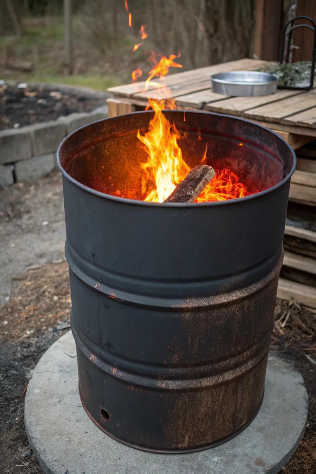 Ignite your creativity with this striking barrel end fire pit – where craftsmanship meets warmth.