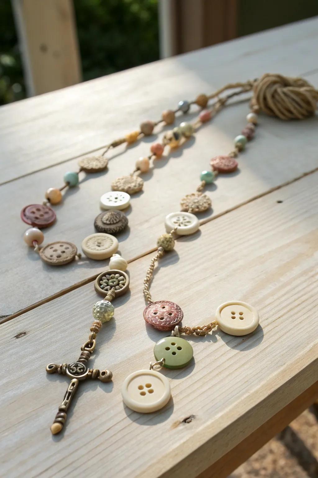 Transform treasured memories into a stunning Vintage Button Rosary, where each button tells its own story. #Craftsmanship #BohoCharm #EcoFriendly