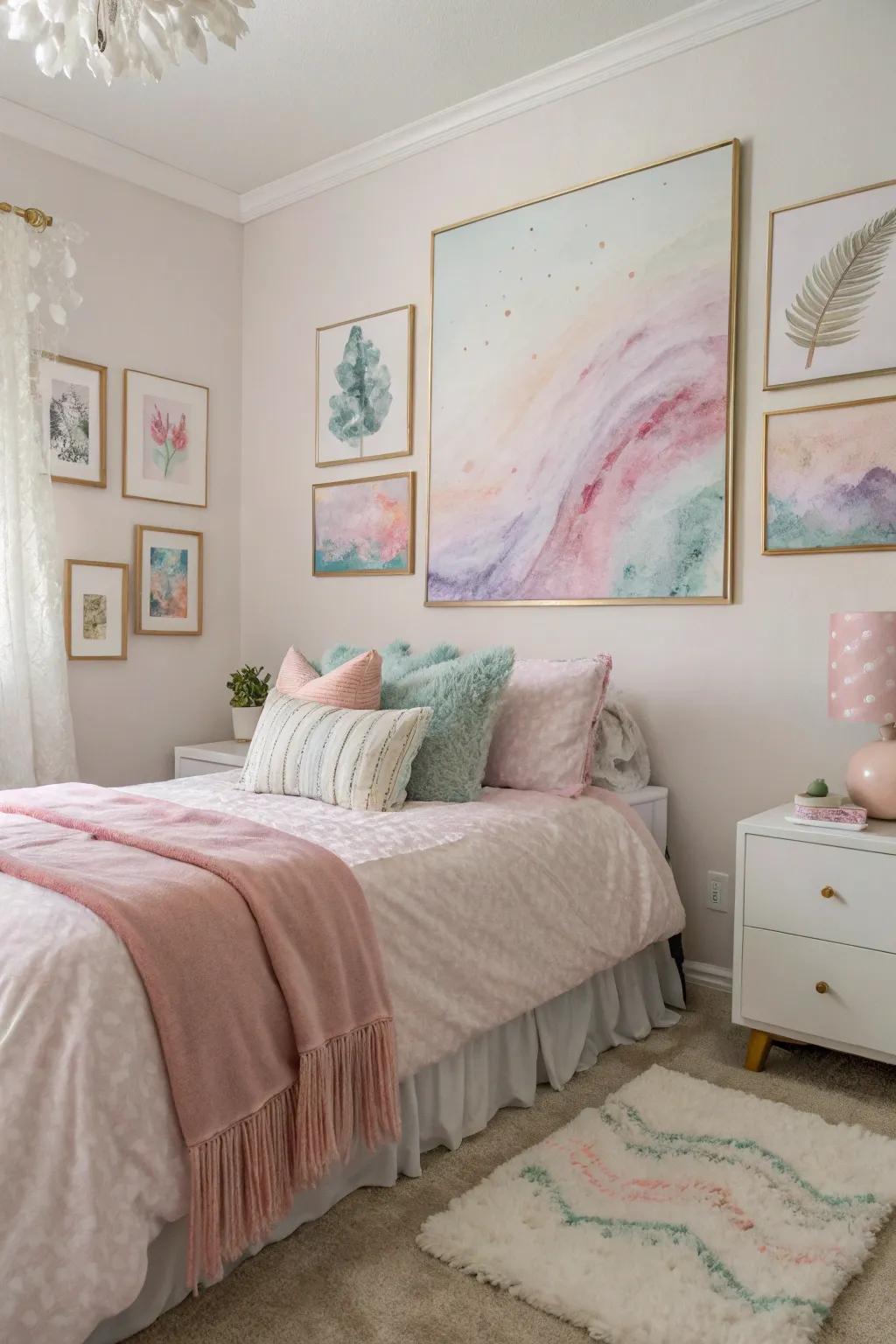 Dreamy watercolors turn bedrooms into hopeful retreats.