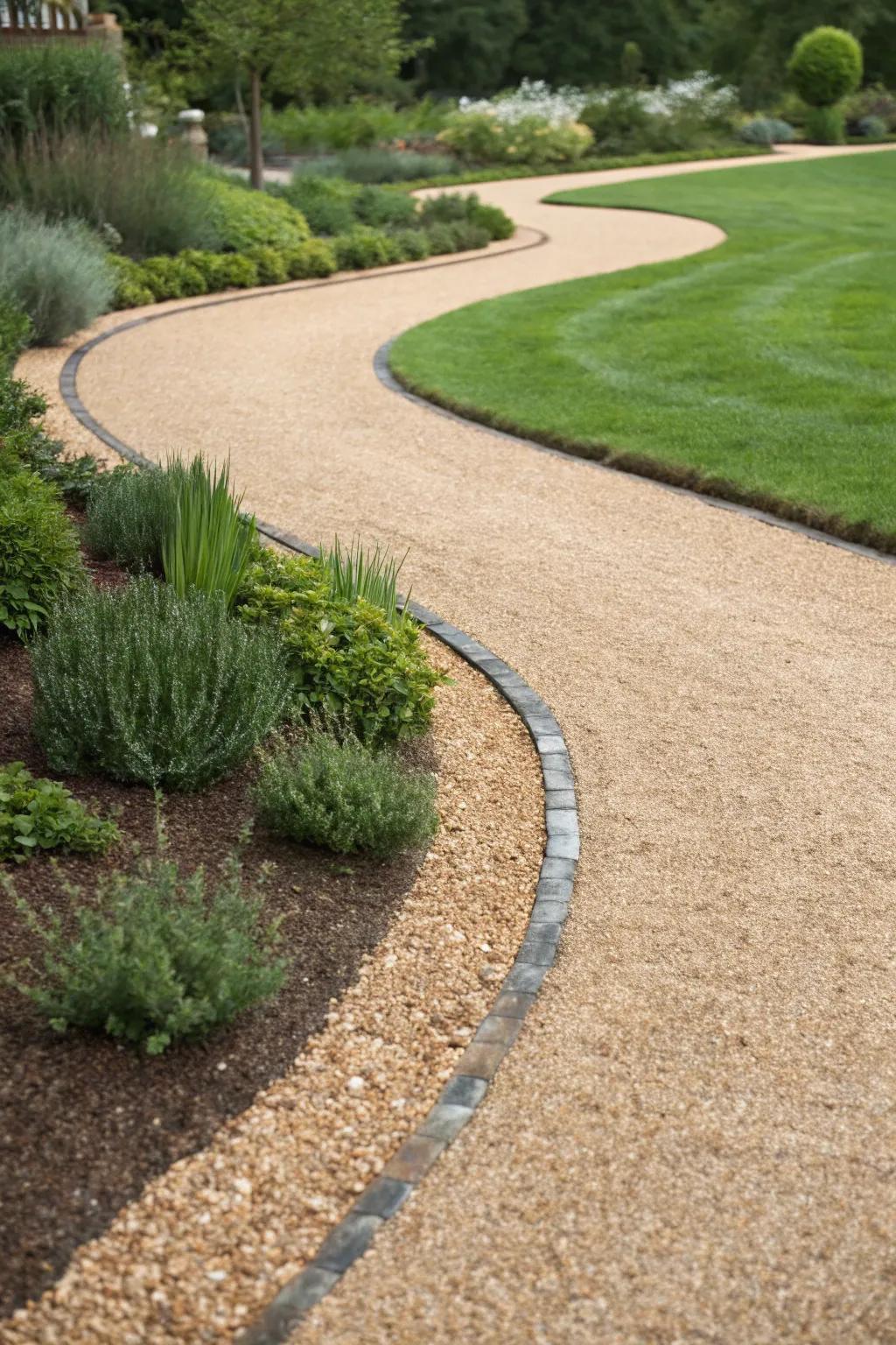 Transform your driveway into a garden oasis with the perfect blend of gravel and greenery.