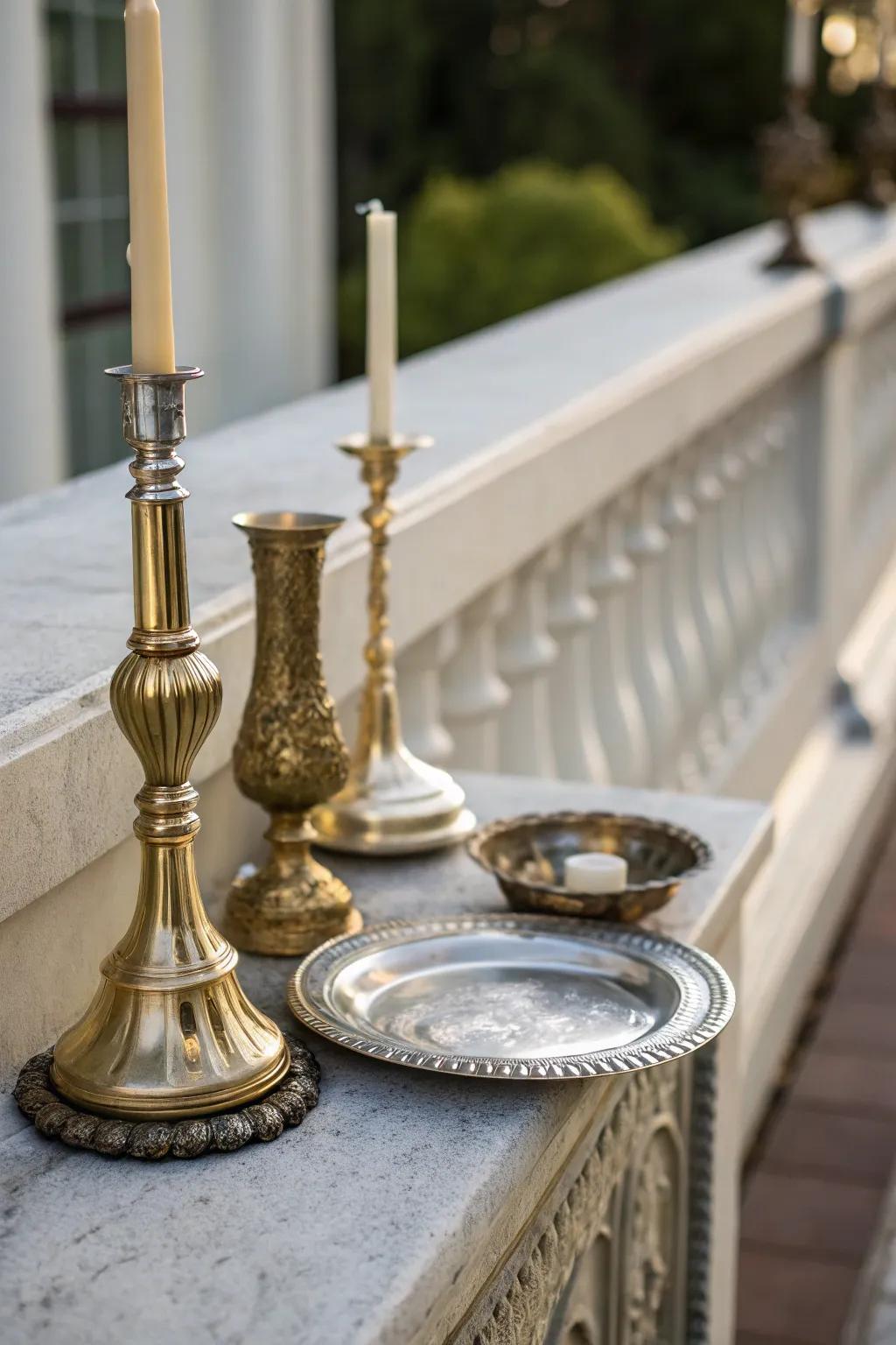 Add a touch of glam with metallic accents on your ledge.